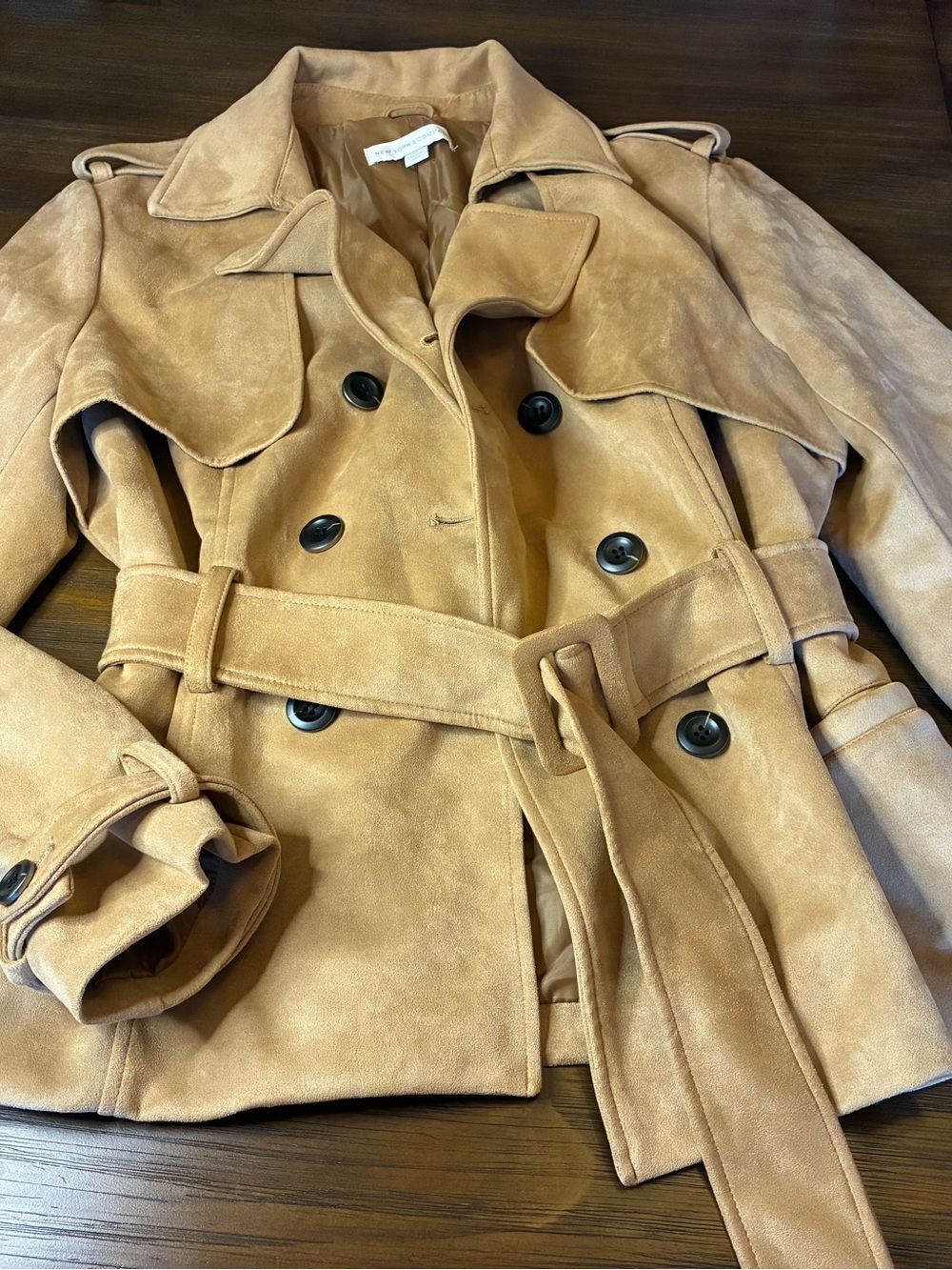 New York & Company women’s faux Suede Trench Coat - Tan